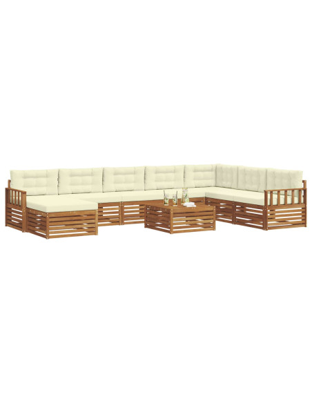 Set divani 9 pcs Naturale e Crema Legno di Acacia Massello