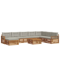 Set divani con cuscino 9 pcs Grigio Naturale e Chiaro 2