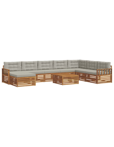 Set divani con cuscino 9 pcs Grigio Naturale e Chiaro