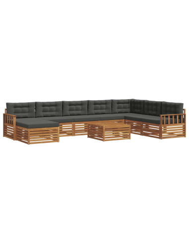Set divani 9 pcs Naturale e Antracite Legno di Acacia Massello