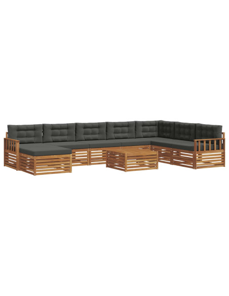 Set divani 9 pcs Naturale e Antracite Legno di Acacia Massello