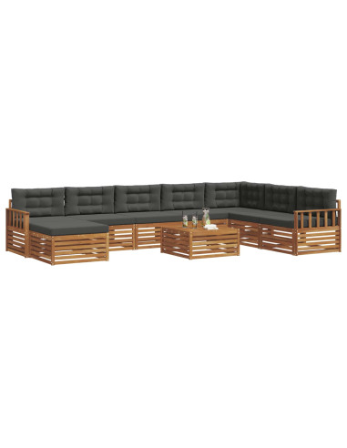 Set divani 9 pcs Naturale e Antracite Legno di Acacia Massello