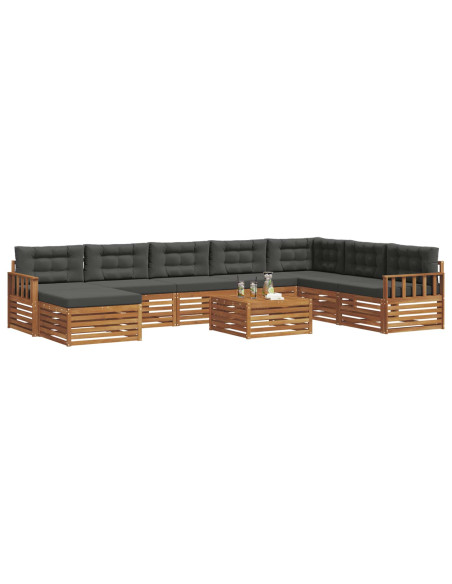 Set divani 9 pcs Naturale e Antracite Legno di Acacia Massello