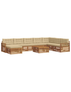Set divani 9 pcs Naturale e Beige Legno di Acacia Massello 2