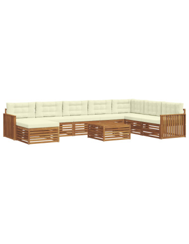 Set divani 9 pcs Naturale e Crema Legno di Acacia Massello