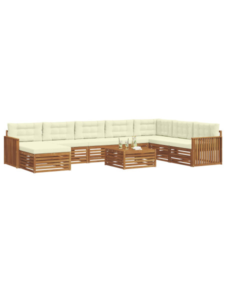 Set divani 9 pcs Naturale e Crema Legno di Acacia Massello