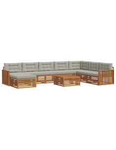 Set divani con cuscino 9 pcs Grigio Naturale e Chiaro 2