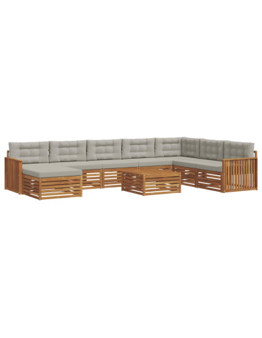 Set divani con cuscino 9 pcs Grigio Naturale e Chiaro