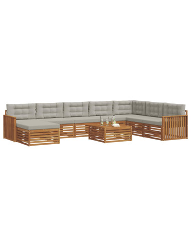 Set divani con cuscino 9 pcs Grigio Naturale e Chiaro