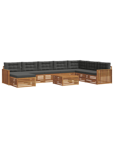 Set divani 9 pcs Naturale e Antracite Legno di Acacia Massello