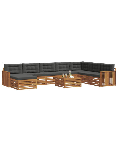 Set divani 9 pcs Naturale e Antracite Legno di Acacia Massello