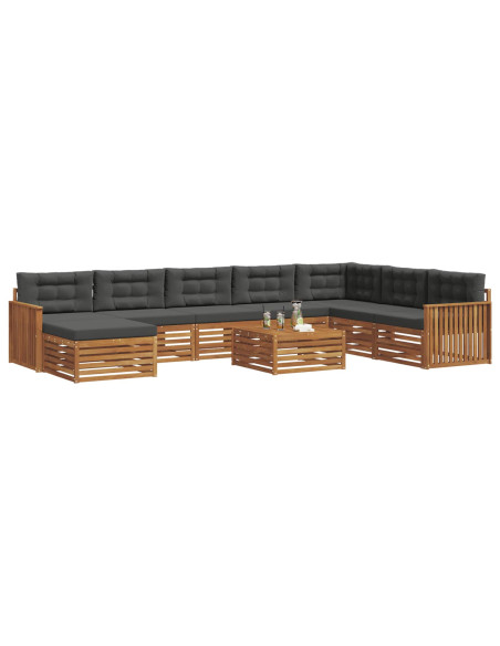 Set divani 9 pcs Naturale e Antracite Legno di Acacia Massello