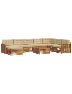 Set divani 9 pcs Naturale e Beige Legno di Acacia Massello 2