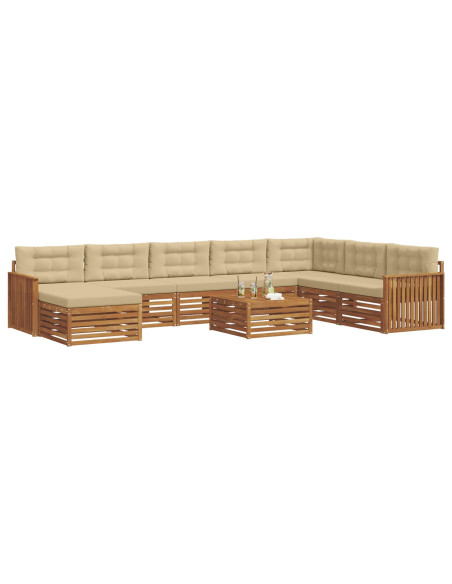 Set divani 9 pcs Naturale e Beige Legno di Acacia Massello
