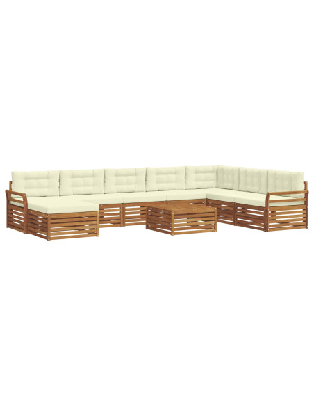 Set divani 9 pcs Naturale e Crema Legno di Acacia Massello