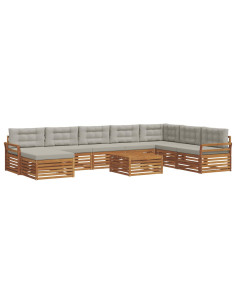 Set divani con cuscino 9 pcs Grigio Naturale e Chiaro 2
