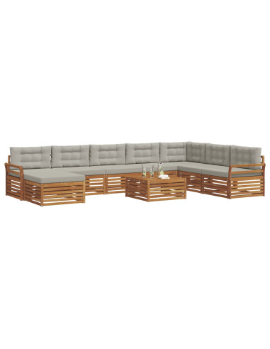Set divani con cuscino 9 pcs Grigio Naturale e Chiaro