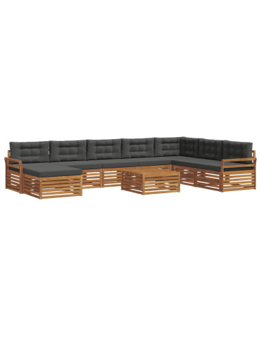 Set divani 9 pcs Naturale e Antracite Legno di Acacia Massello