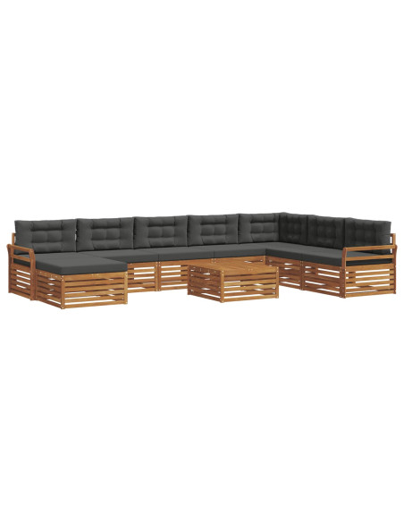 Set divani 9 pcs Naturale e Antracite Legno di Acacia Massello