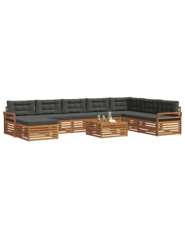 Set divani 9 pcs Naturale e Antracite Legno di Acacia Massello