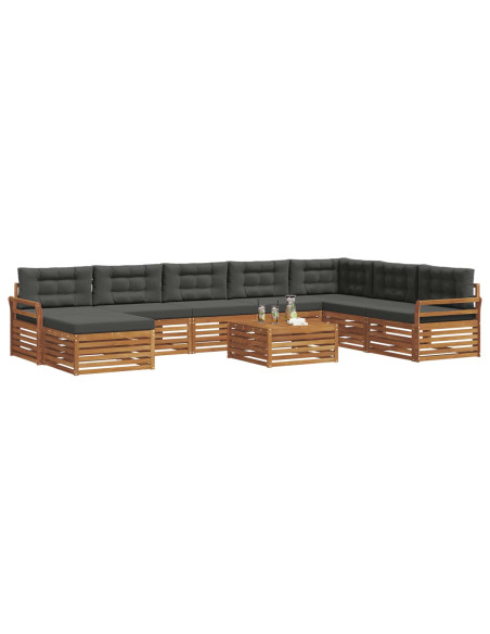 Set divani 9 pcs Naturale e Antracite Legno di Acacia Massello