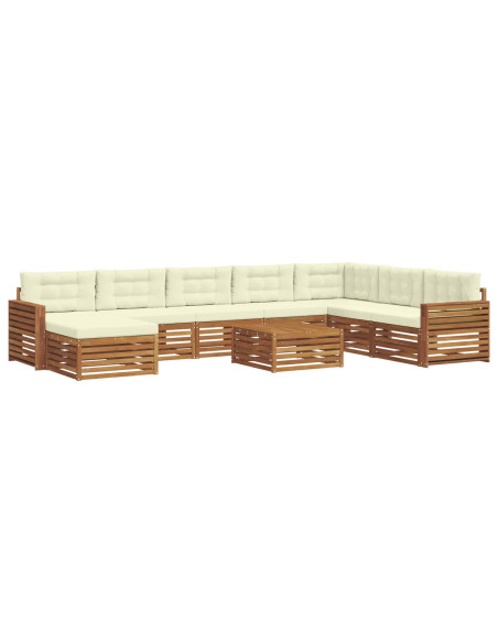 Set divani 9 pcs Naturale e Crema Legno di Acacia Massello