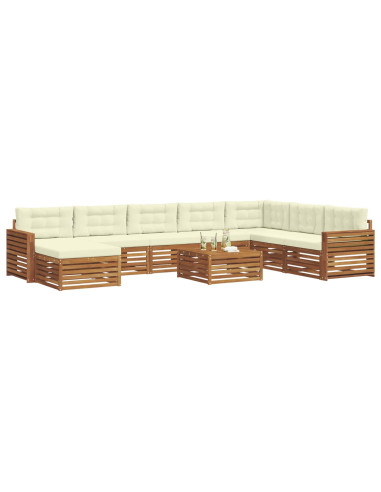 Set divani 9 pcs Naturale e Crema Legno di Acacia Massello