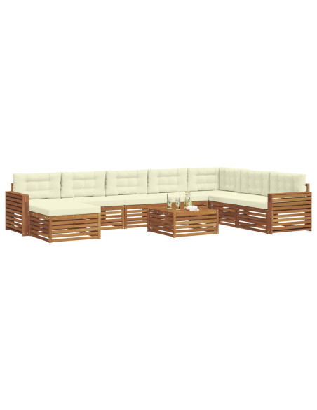 Set divani 9 pcs Naturale e Crema Legno di Acacia Massello