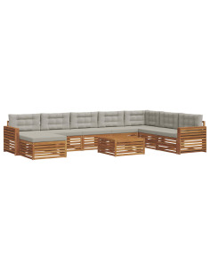Set divani con cuscino 9 pcs Grigio Naturale e Chiaro 2