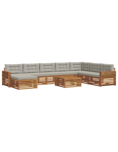 Set divani con cuscino 9 pcs Grigio Naturale e Chiaro