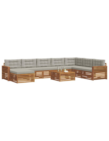 Set divani con cuscino 9 pcs Grigio Naturale e Chiaro