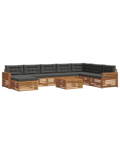 Set divani 9 pcs Naturale e Antracite Legno di Acacia Massello 2