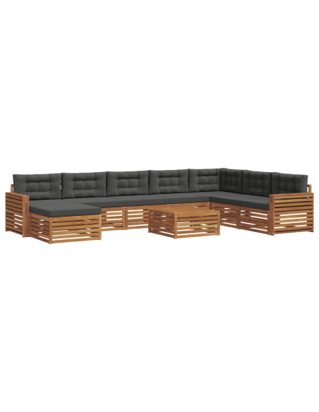 Set divani 9 pcs Naturale e Antracite Legno di Acacia Massello