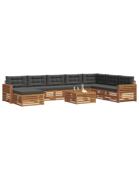 Set divani 9 pcs Naturale e Antracite Legno di Acacia Massello
