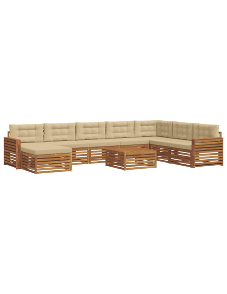 Set divani 9 pcs Naturale e Beige Legno di Acacia Massello