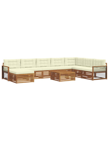 Set divani 9 pcs Naturale e Crema Legno di Acacia Massello