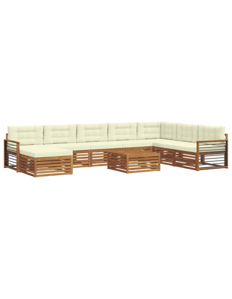 Set divani 9 pcs Naturale e Crema Legno di Acacia Massello