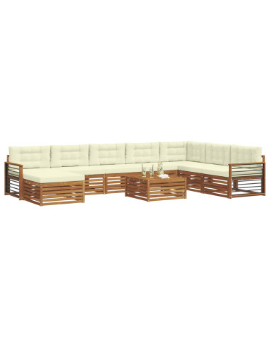 Set divani 9 pcs Naturale e Crema Legno di Acacia Massello
