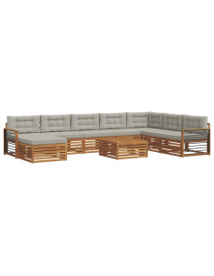 Set divani con cuscino 9 pcs Grigio Naturale e Chiaro 2