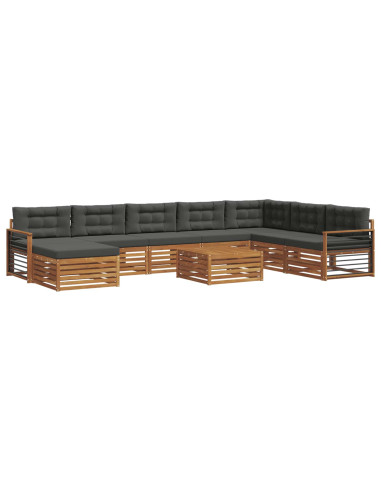 Set divani 9 pcs Naturale e Antracite Legno di Acacia Massello