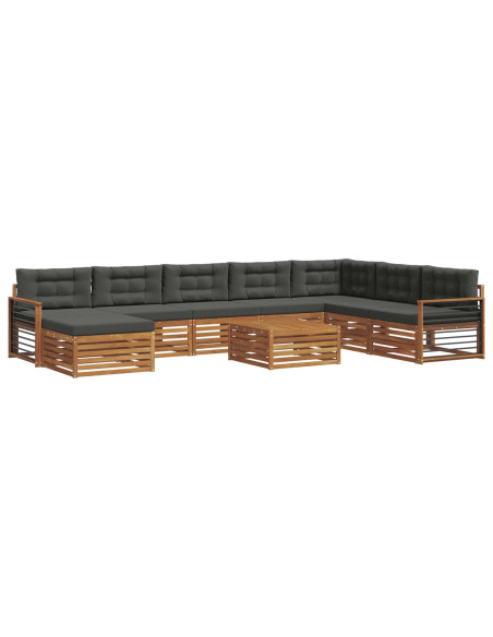 Set divani 9 pcs Naturale e Antracite Legno di Acacia Massello