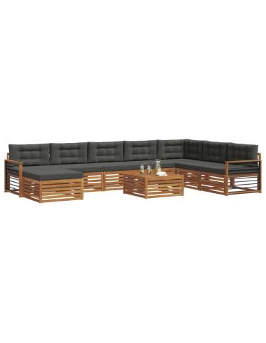 Set divani 9 pcs Naturale e Antracite Legno di Acacia Massello