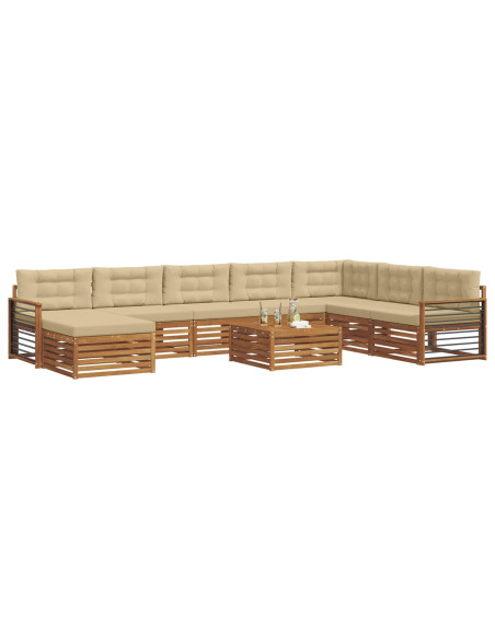 Set divani 9 pcs Naturale e Beige Legno di Acacia Massello