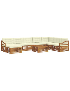 Set divani 9 pcs Naturale e Crema Legno di Acacia Massello 2