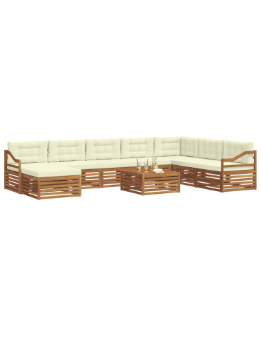 Set divani 9 pcs Naturale e Crema Legno di Acacia Massello
