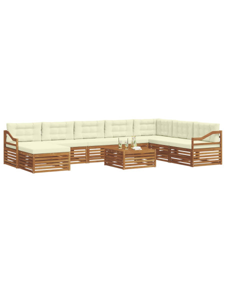 Set divani 9 pcs Naturale e Crema Legno di Acacia Massello