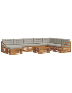 Set divani con cuscino 9 pcs Grigio Naturale e Chiaro 2