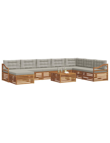 Set divani con cuscino 9 pcs Grigio Naturale e Chiaro