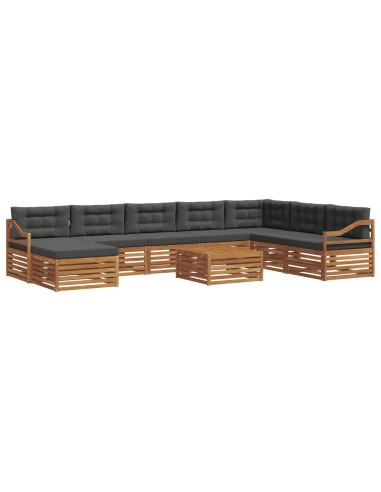 Set divani 9 pcs Naturale e Antracite Legno di Acacia Massello