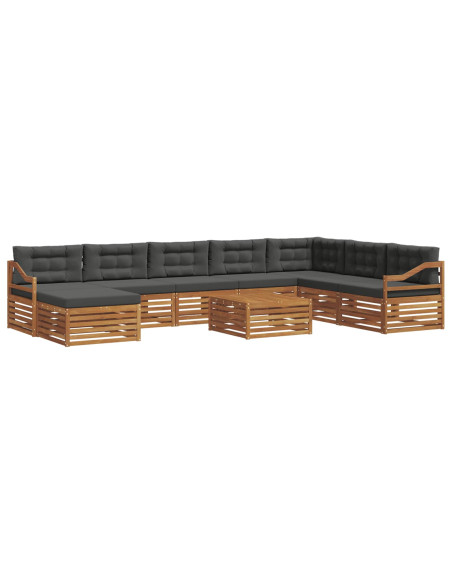 Set divani 9 pcs Naturale e Antracite Legno di Acacia Massello